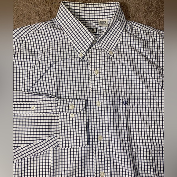 IZOD Button Up Down Mens Size Large Cotton Work Dress Suit Checkered White Shirt - Picture 1 of 9